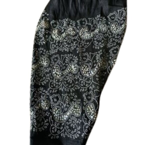 Black Linen Embroidered Womens Bohemian Festival Pants Size Med 10/12 - Picture 5 of 5